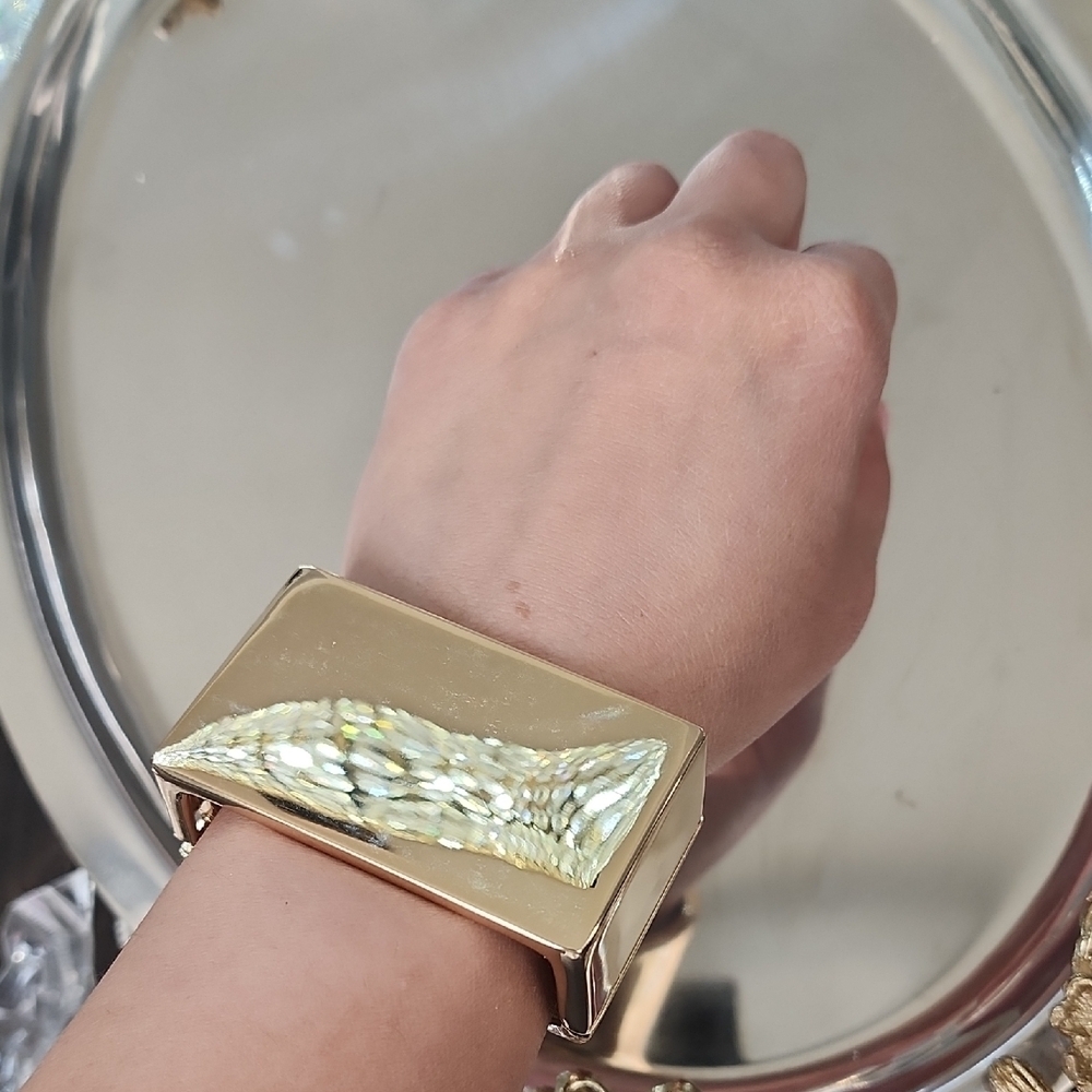 Gold Geometric Cuff Bangle - Picture 7 of 10